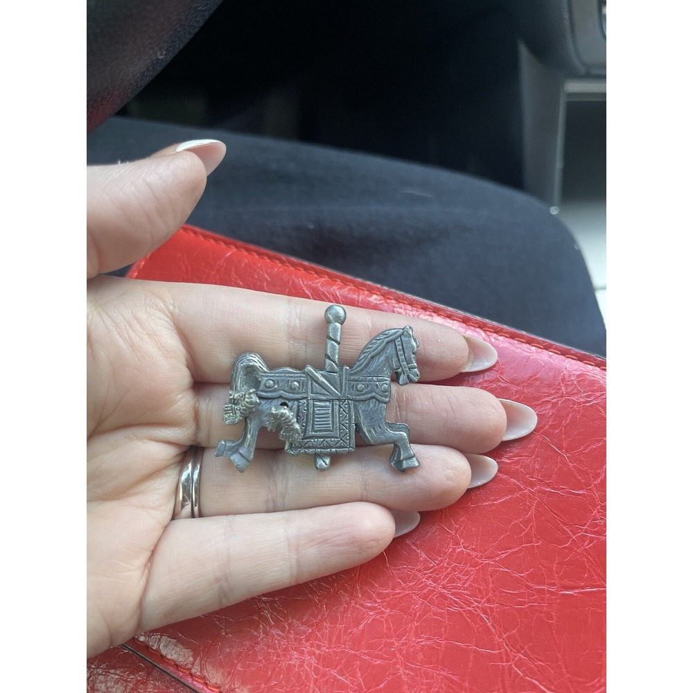 Vintage‎ Grey Carousel Horse Brooch Pin Set With Matching Earrings Attached